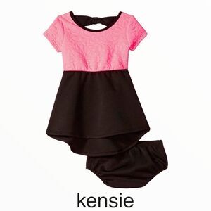 KENSIE | Black & Fuchsia | Floral Quilted Knit and Ponte Dress